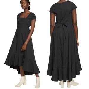 Universal Standard Jenna Poplin Midi Dress High Low Tie Waist Cotton Black NEW